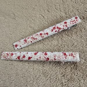 2 Hair Clips Red & White Dots Splatter Confetti Barrettes Hand Painted